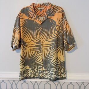 Tommy Bahama Hawaiian Tropical 100% Silk Man's Button Front Palm Leaf Sz L Orang